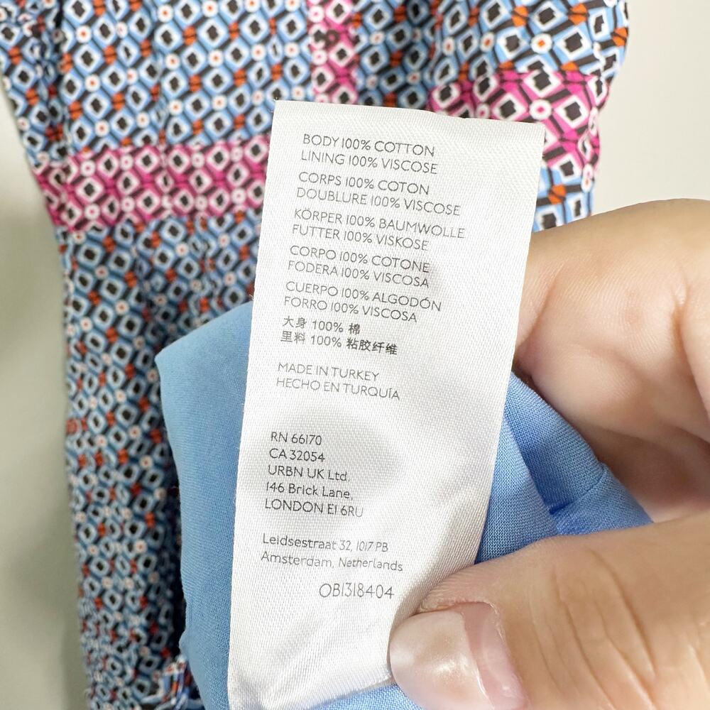 Anthropologie Maeve Womens Buckley Mini Shirt Dress Sleeveless Geometric Blue 16 - Picture 8 of 9